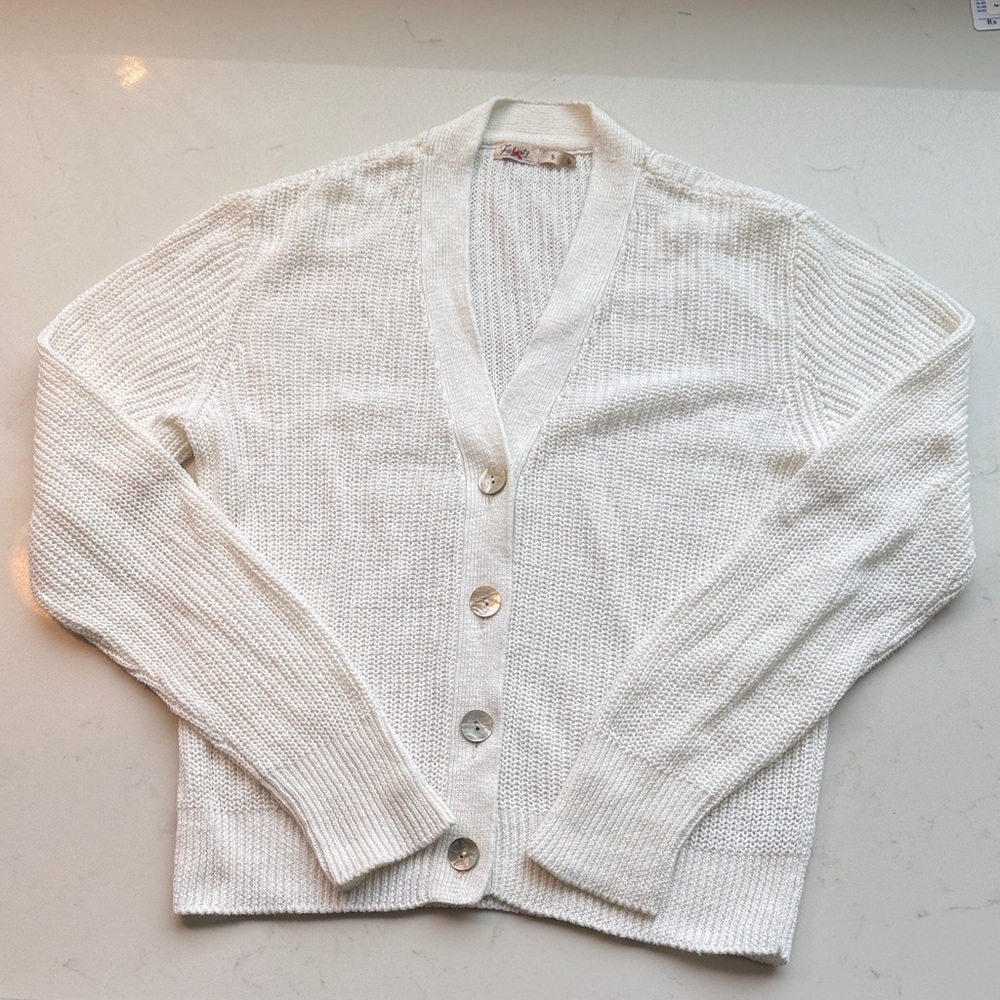 Faherty Miramar Off-White Cotton-Linen Cardigan